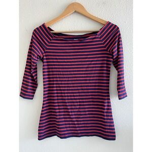Old Navy Top Blue Red Striped Medium 3/4 Sleeve Cotton Blend Nautical Preppy